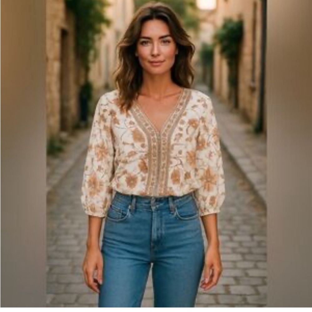 Rose & Olive Floral Cream Crop Top